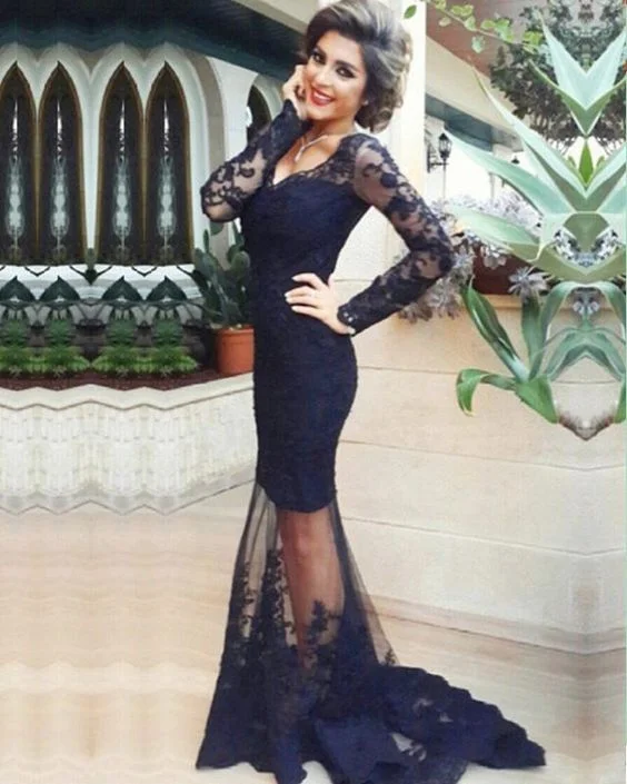 Bigger Savings, Better Shopping!Lace Mermaid V Neck Long Sleeves Prom Dresses     cg23657