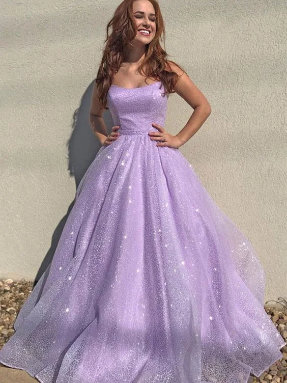 Shop Early, Save Big!Lilac Sequin Tulle A-line Prom Dresses, Popular 2020 Prom Dresses, Lace Up Prom Dresses