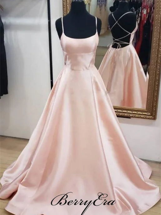 Save More When You Shop More!Long A-line Pink Satin Prom Dresses, Affordable Prom Dresses, Newest Prom Dresses