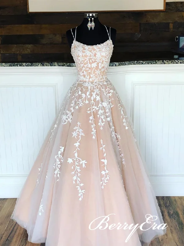 Mega Sale Happening Now!Lovely Lace Tulle Long Prom Dresses, Newest Prom Dresses, Popular Long Prom Dresses