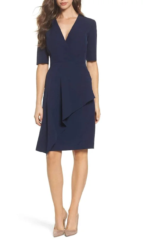 Upgrade for Less!Maggy London - G3278M Elbow Sleeve Ruffle Wrap Sheath Dress