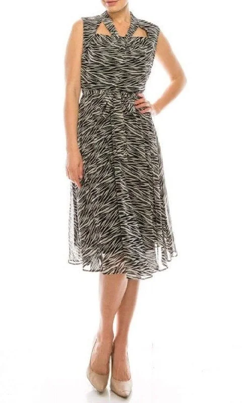 Grab Yours Before It’s Too Late!Maison Tara - 91087M Knee Length Cutout Ornate Zebra Print Dress