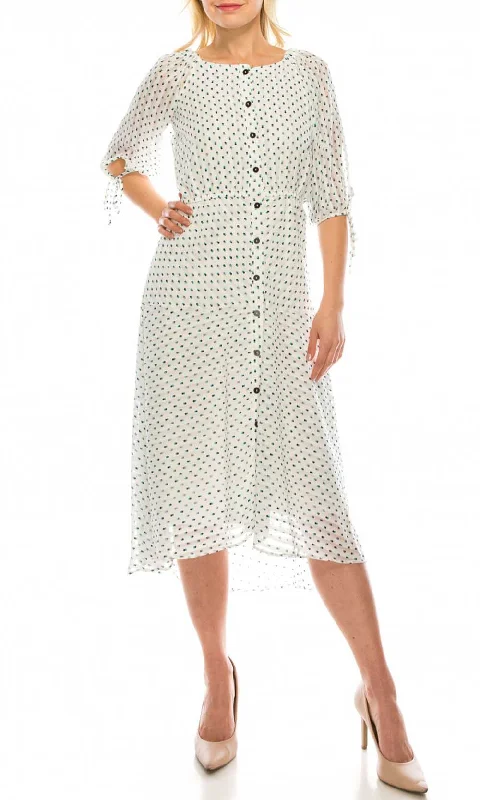 Hurry! While Supplies Last!Maison Tara - 95043M Tea Length Polkadot Button Down Dress