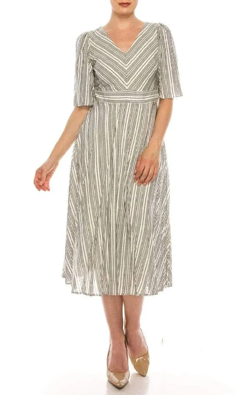 Act Fast – Limited Time Savings!Maison Tara - 95100M Short Sleeve Stripe Tie Back Dress