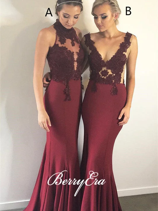 The Sale You’ve Been Waiting For!Maroon Jersey Mermaid Lace Long Prom Dresses, Newest Prom Dresses