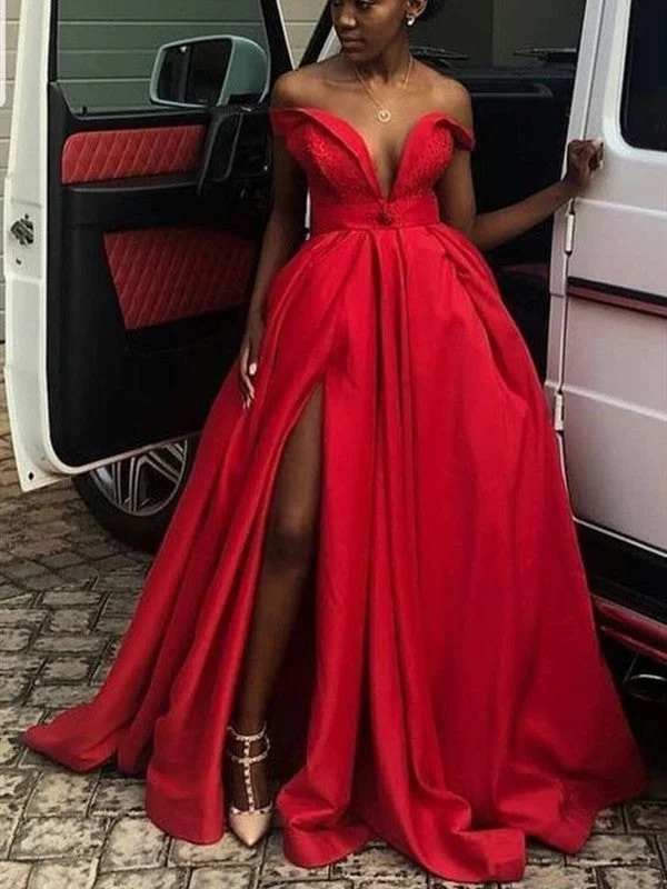 Savings You Can’t Ignore!Off Shoulder A-line Long Prom Dresses, Sexy Slit Prom Dresses, 2020 New Prom Dresses
