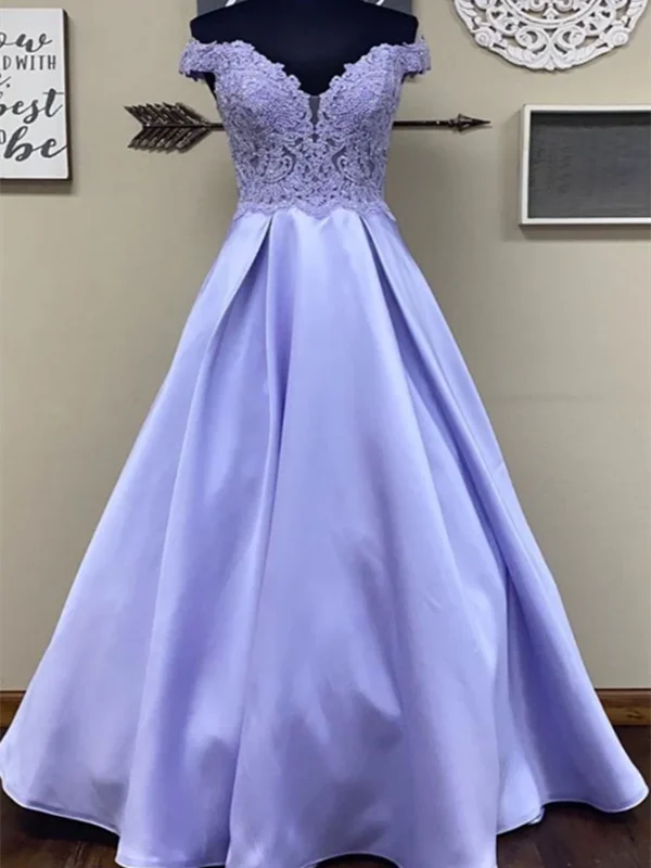 Get Ready to Save!Off Shoulder Lace Prom Dresses, A-line 2020 Prom Dresses