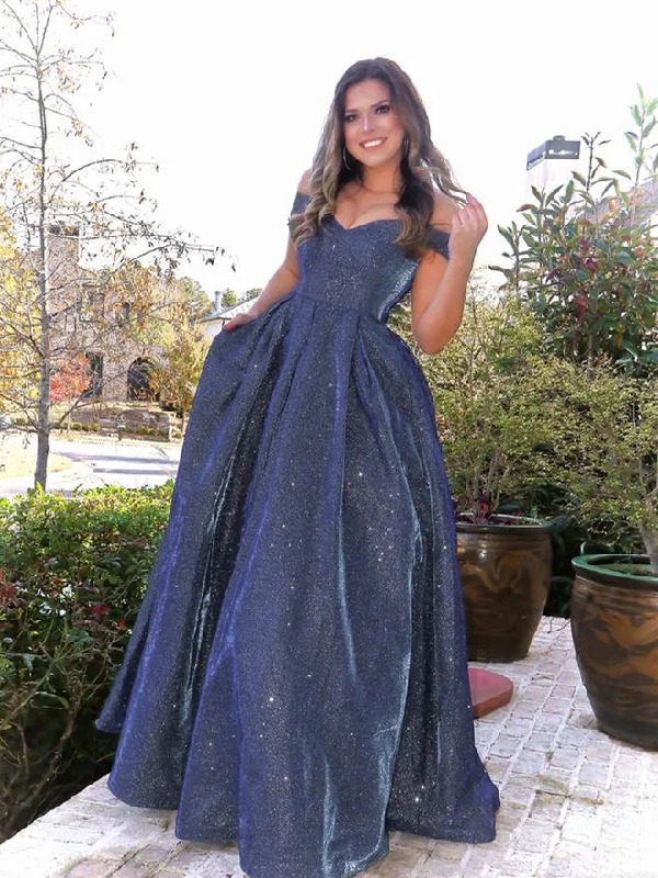 Incredible Savings Inside!Off Shoulder Long A-Line Shmmering Satin Prom Dresses, Popular 2021 Prom Dresses, Long Prom Dresses