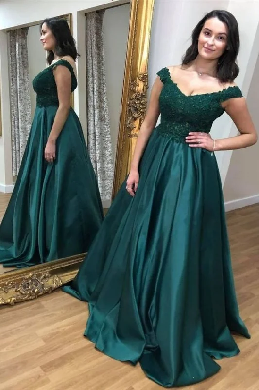 Huge Savings – Act Now!off the shoulder green long evening dress with lace appliques bodice Prom Dress      cg23660