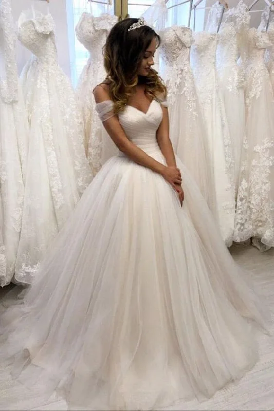 Get the Best for Less!Off The Shoulder Tulle Sweetheart White Wedding Prom Dresses Bridal Gown         cg23704