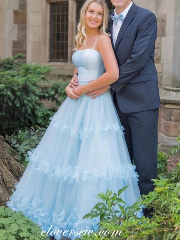 Steals and Deals Await!Pale Blue Tulle Applique A-line Popular Prom Dresses For Teens, CP0838
