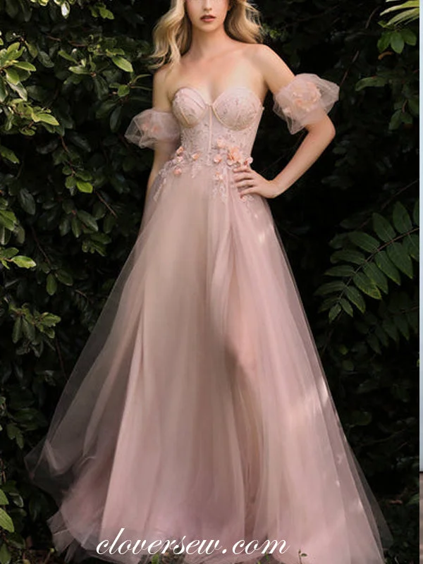 Get It Before It’s Gone!Pink Fashion Convertible Sleeves 3D Applique Prom Dresses, CP0871