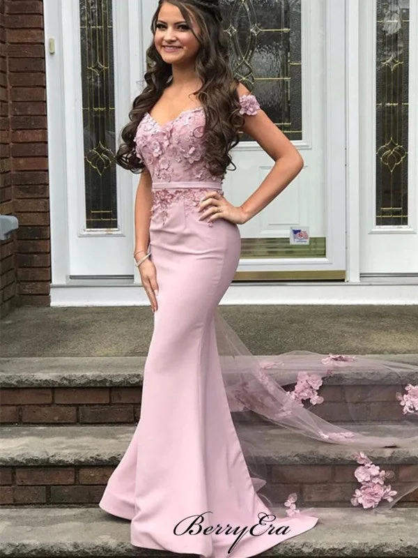 Limited Edition, Limited Price!Popular Mermaid Off Shoulder Long Prom Dresses, Appliques Newest 2020 Prom Dresses