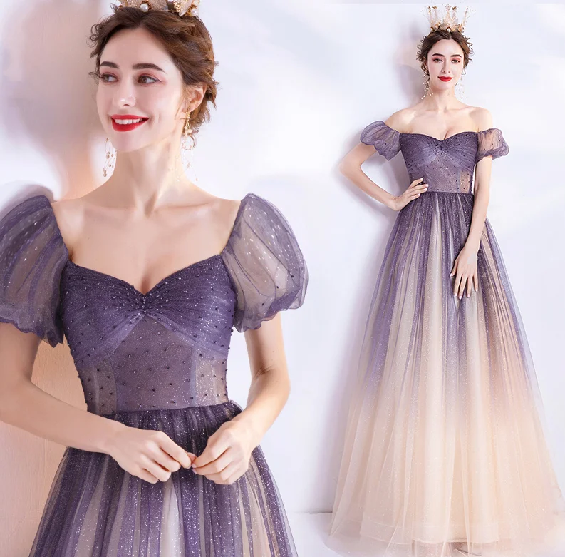 Shop Before It’s Gone!PURPLE TULLE LONG A LINE PROM DRESS EVENING DRESS       cg23703