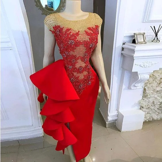 One Click Away from Big Savings!Red Evening Dresses Long Lace Applique Mermaid Modest Beaded Elegant Sexy prom dress evening dress        cg23719
