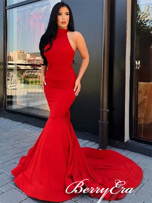 Shop Before It’s Gone!Red Long Mermaid Jersey Prom Dresses, Ruffled Long Prom Dresses, Popular Prom Dresses