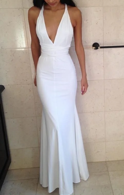 New Discounts Just Dropped!Sexy Evening Dress,White Deep V Neck Prom Dress,Mermaid Prom Dress, Evening Dress      cg23681