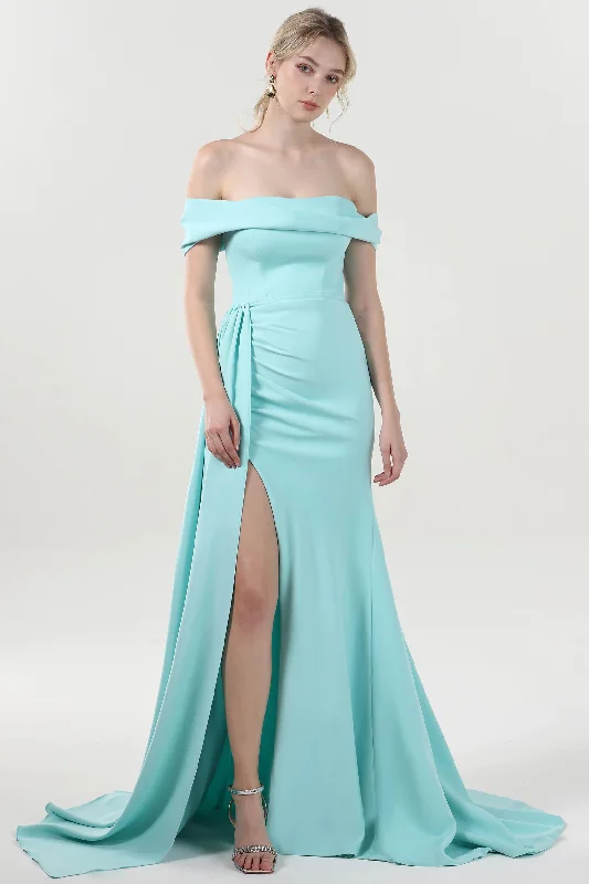 Enjoy Huge Discounts Now!Sheath-Column Sweep-Brush Train Stretch Crepe Formal Dress CS0592