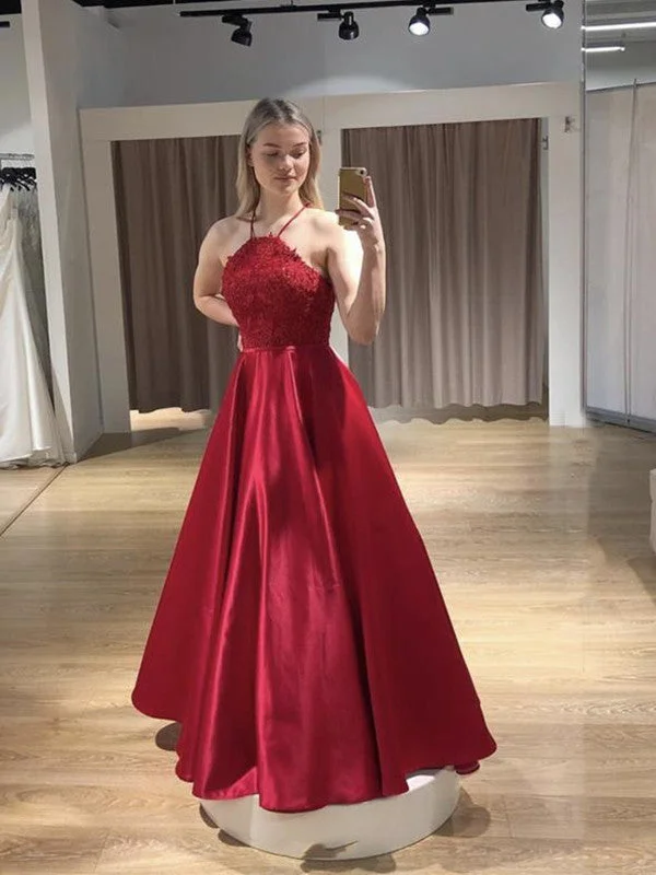 Find Your Perfect Deal Today!Sleeveless Halter Lace Prom Dresses, A-line Lace 2020 Prom Dresses