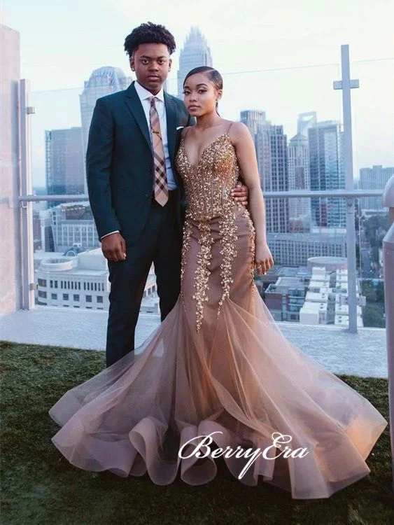 Unlock Huge Savings Now!Spaghetti Long Mermaid Lace Beaded Prom Dresses, 2020 Prom Dresses, New Popular Prom Dresses