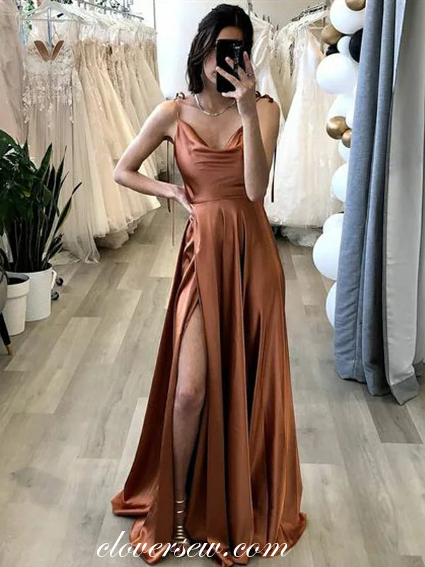 Every Deal is a Steal!Spaghetti Strap Fashion Elastic Satin Side Slit Prom Dresses, CP0853