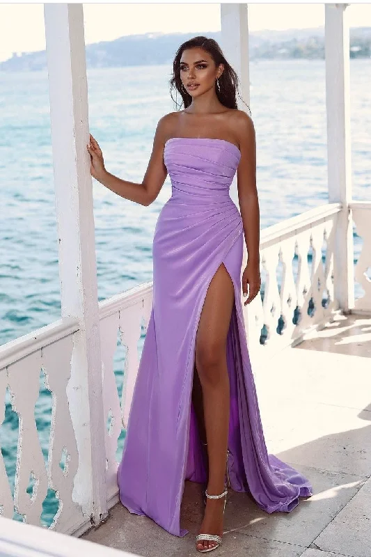Upgrade for Less!Strapless Lilac Prom Dress with Ruching  Bodice