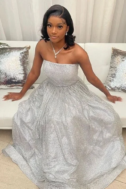 Instant Savings Await!Strapless Silver Long Prom Dress      cg23659