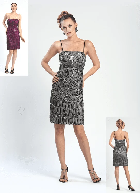 Biggest Sale of the Season!Sue Wong - N4333 Spaghetti Strap Beaded Sheath Cocktail Dress
