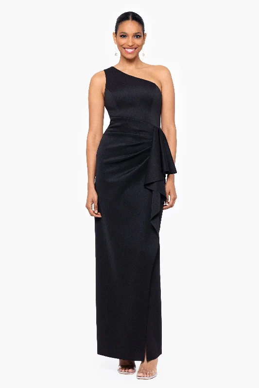 Mega Sale Happening Now!"Tana" Long Scuba One Shoulder Ruffle Floor Length Dress