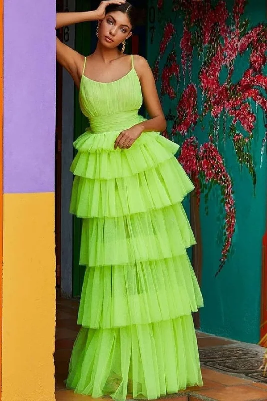Flash Sale – Act Fast!Tiered Tulle Skirt Green Prom Dress with Scoop Neck