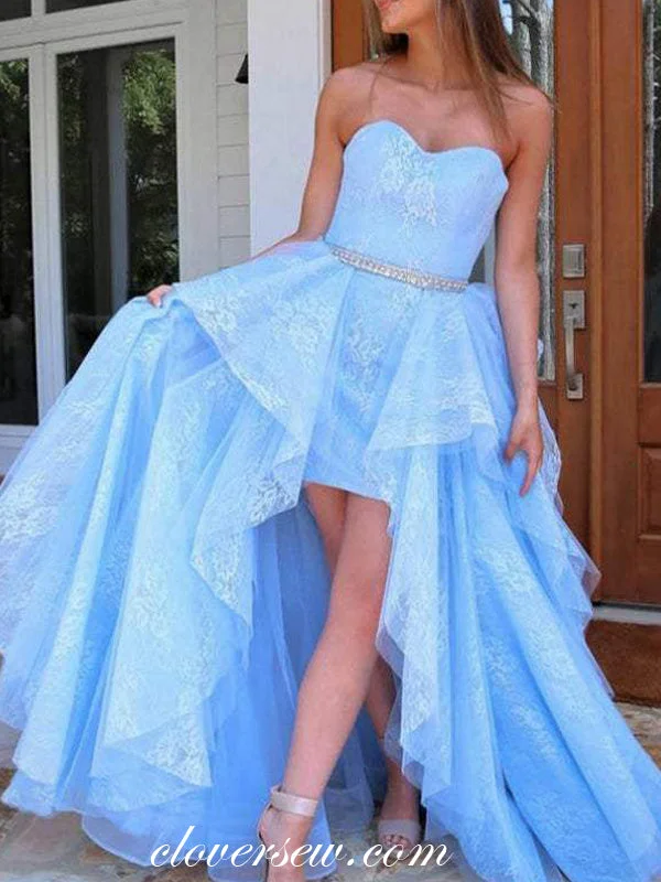 Exclusive Savings This Week!Two Piece Detachable Ruffles Skirt High Low Strapless Prom Dresses, CP0865