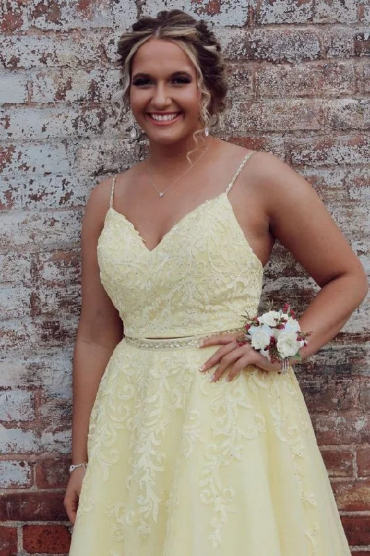 Huge Savings – Act Now!two piece yellow long prom dress         cg23709
