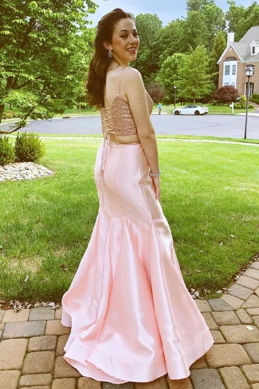 Find Your Perfect Deal Today!twp piece prom dress combines with spaghetti straps sequins top and mermaid skirt        cg23708