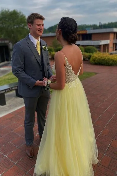 Seasonal Sale – Shop Now!V-Neck Backless Yellow Long Prom Dress        cg23663