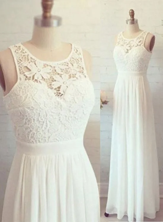 Shop Today, Save Tomorrow!White A line chiffon lace long prom dress, lace evening dress       cg23717