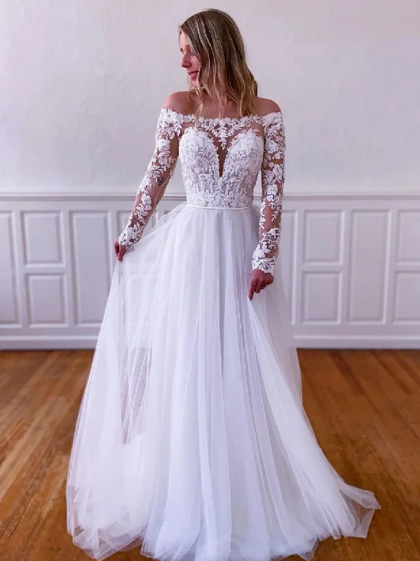 Limited Time Offer!White lace tulle long prom dress, white lace tulle evening dress      cg23701