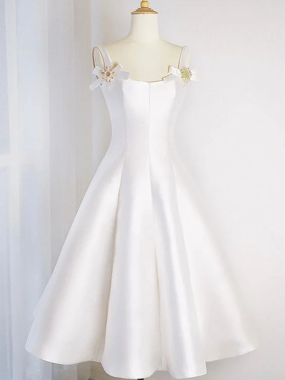 Your Shopping Spree Starts Here!White Satin Short Prom Dress, Simple A-Line Evening Party Dress       cg25092
