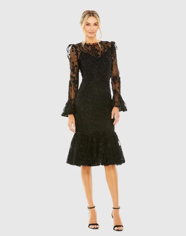 Hottest Discounts of the Year!Ruffle Wrist Embellished High Neck Midi Dress