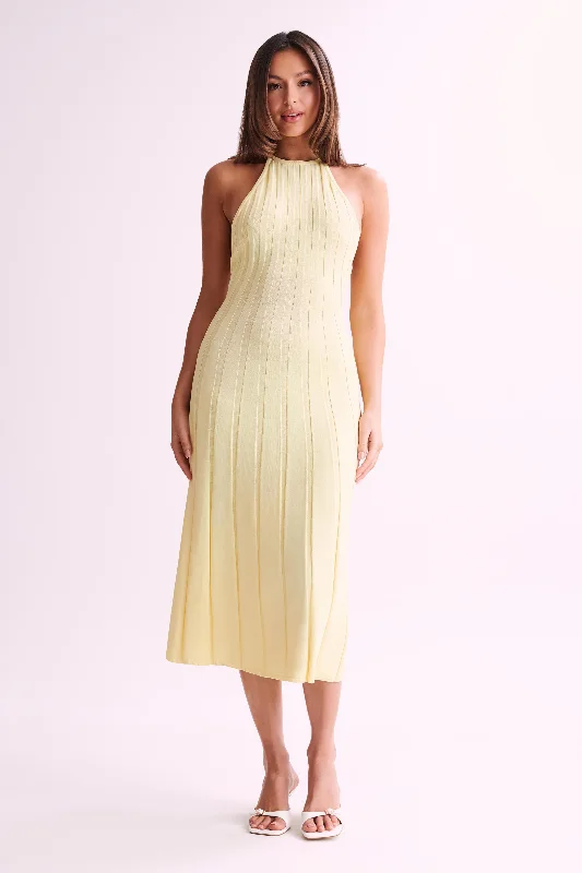One Click Away from Big Savings!Adrienne Halter Neck Midi Dress - Lemon