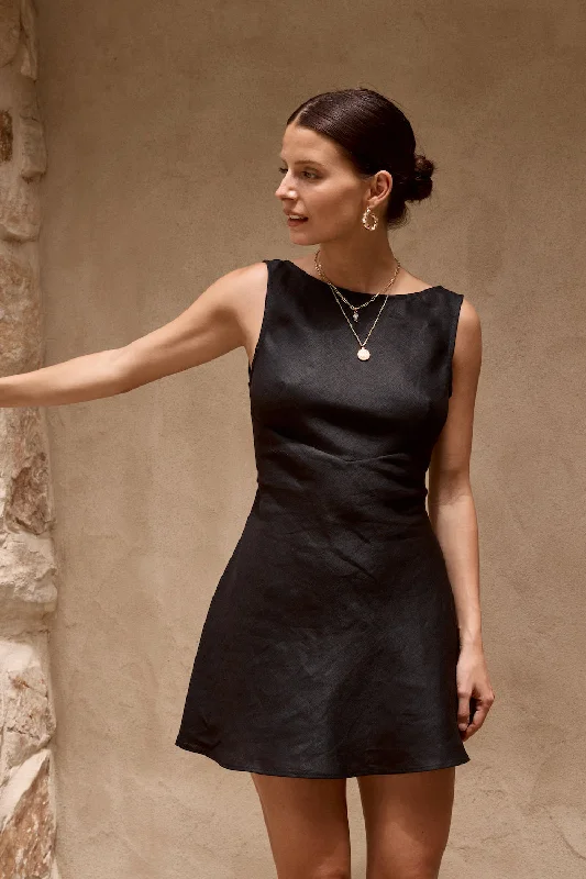 Shop Early, Save Big!Art Of Bloom Linen Bias Cut Mini Dress Black
