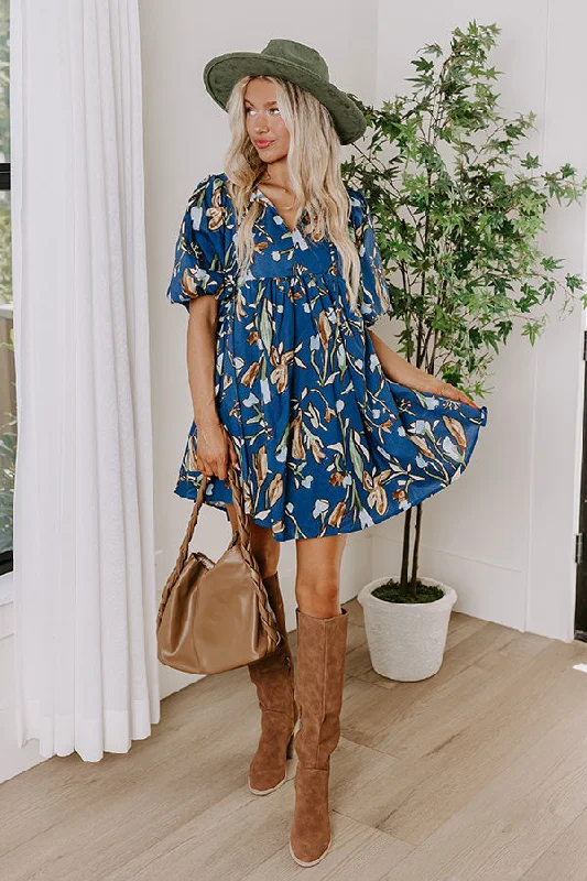 Save More with Every Purchase!Autumn Petals Babydoll Mini Dress in Blue