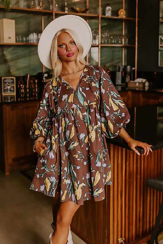 Shop Before It’s Gone!Autumn Petals Babydoll Mini Dress in Chestnut