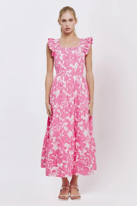 Limited-Time Price Drop!Back Bow Floral Midi Dress
