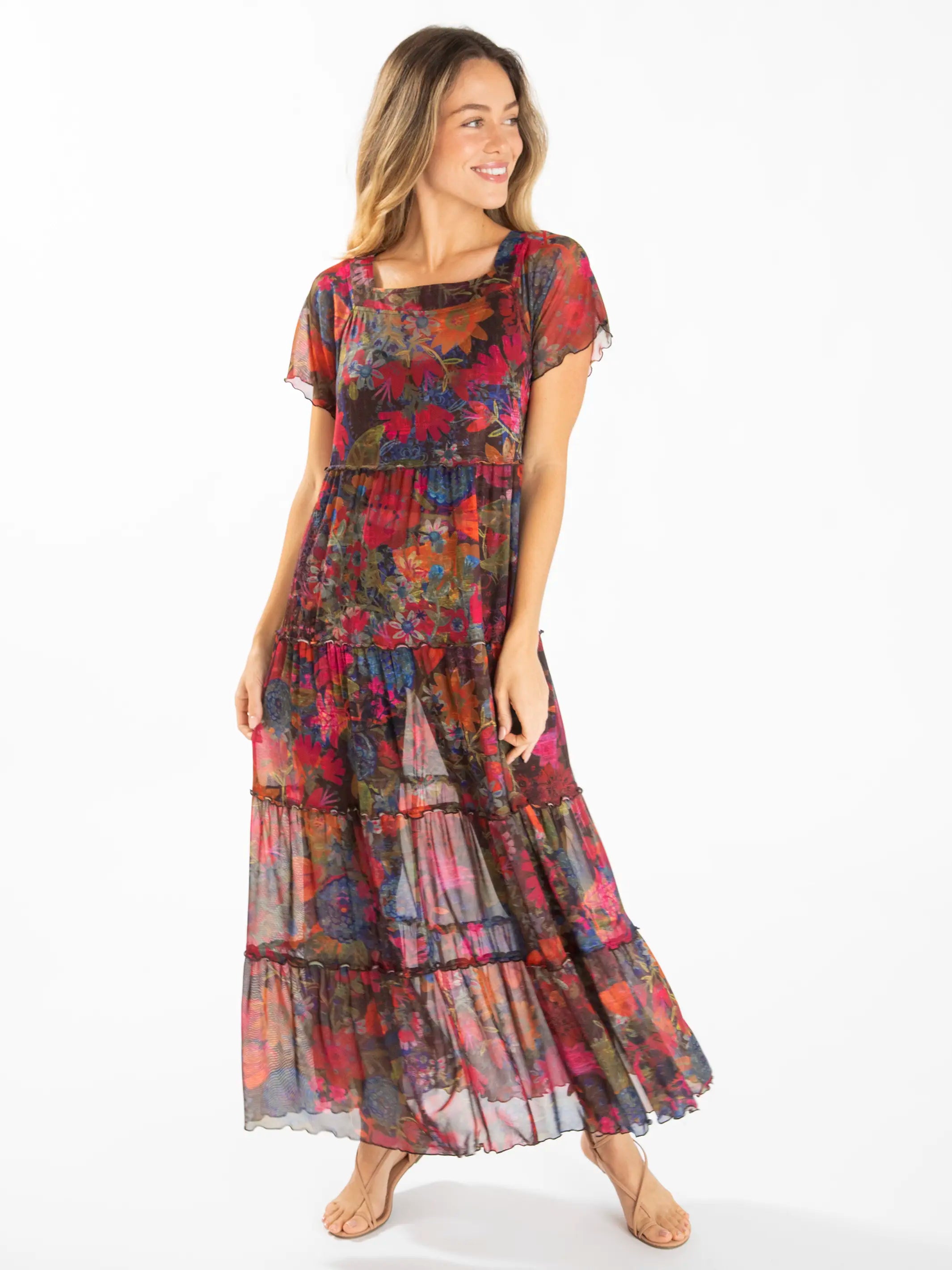 Stock Up and Save!Berkley Mesh Maxi Dress - Dark Floral Garden