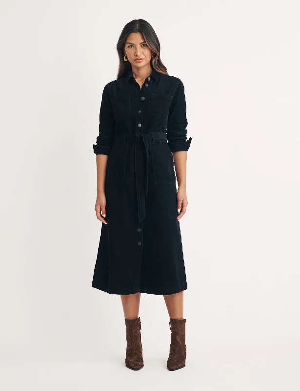 Your Shopping Spree Starts Here!Black Cord Finchley Midi Shirt Dress