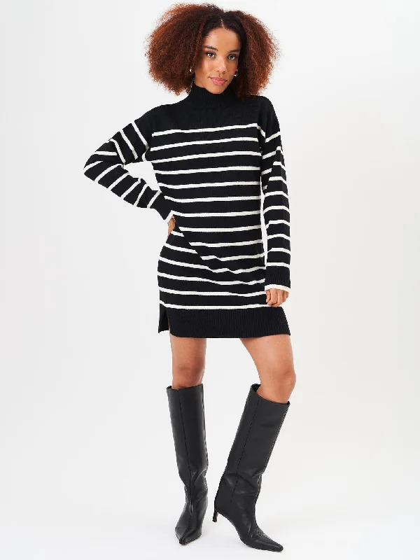 Get the Best for Less!Black High Neck Stripe Oversized Tunic Dress
