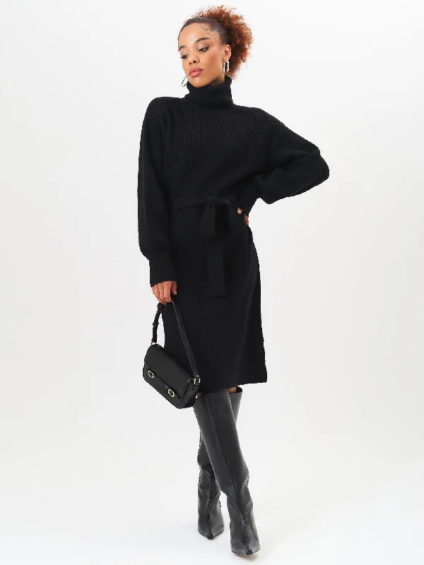 Hurry! While Supplies Last!Black Roll Neck Oversized Knit Jumper Dress
