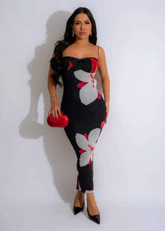 The Best Offers Are Here!Blossom Noir Slip Mesh Midi Dress Black