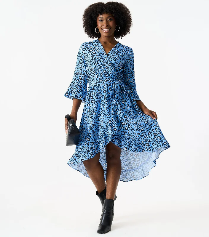 Shop Now and Save!Blue Animal Print Asymmetrical Hem Midi Dress
