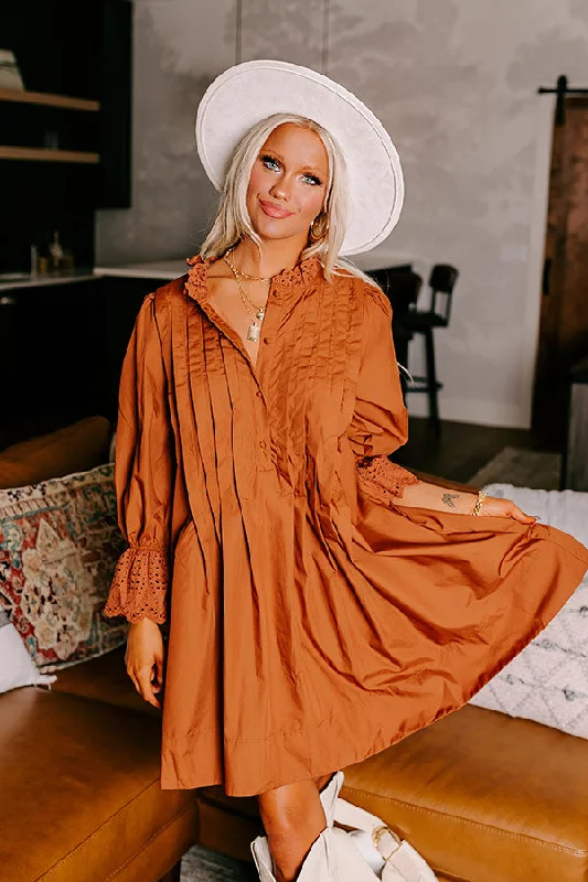 Don’t Wait – Shop Today!Caramel Kisses Pleated Mini Dress in Cinnamon